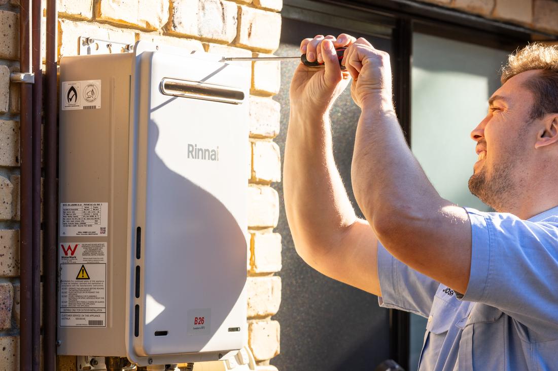 Projection plumber servicing a hot water system